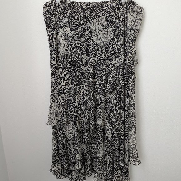 Lauren Ralph Lauren Black and White Ruffle Maxi 100% Silk Skirt, Large - Picture 2 of 4